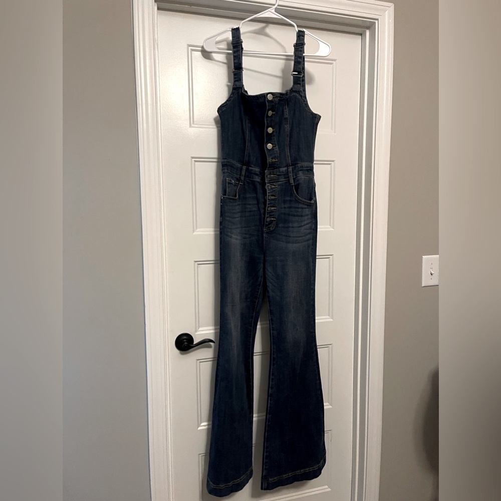 Flare denim overalls